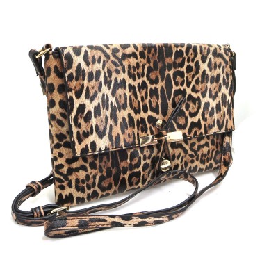 029NSK-BROWN LEOPARD VEGAN LEATHER CROSSBODY BAG